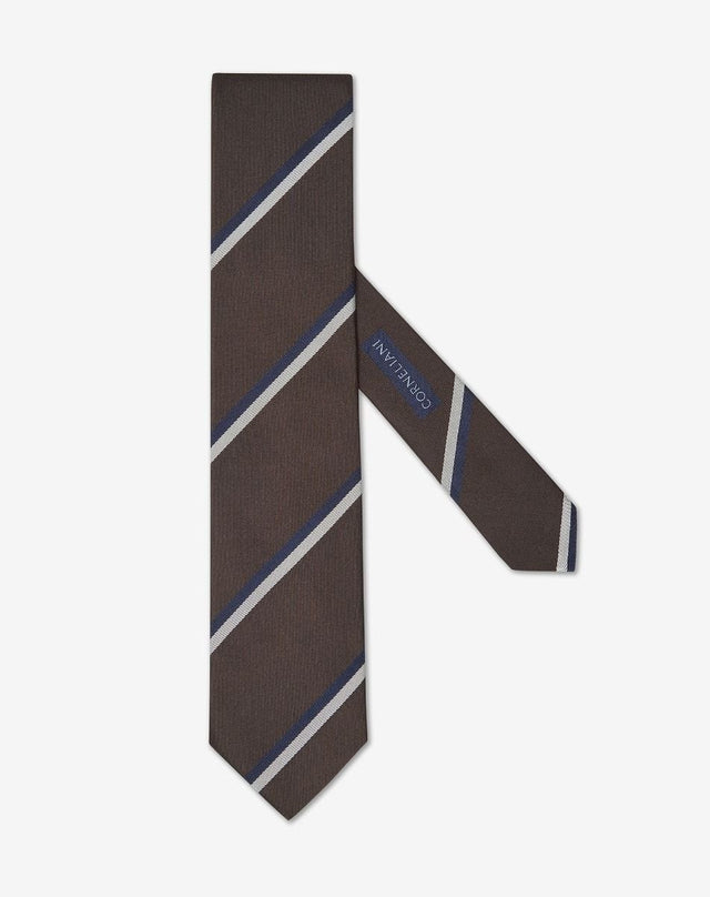 Tie marrone in seta jacquard regimental