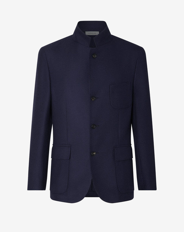 Jacket blu navy in lana effetto sweater