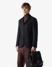 Jacket Nera In Lana Effetto Jersey