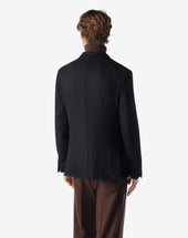 Jacket Nera In Lana Effetto Jersey