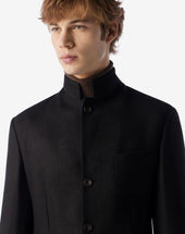 Jacket Nera In Lana Effetto Jersey