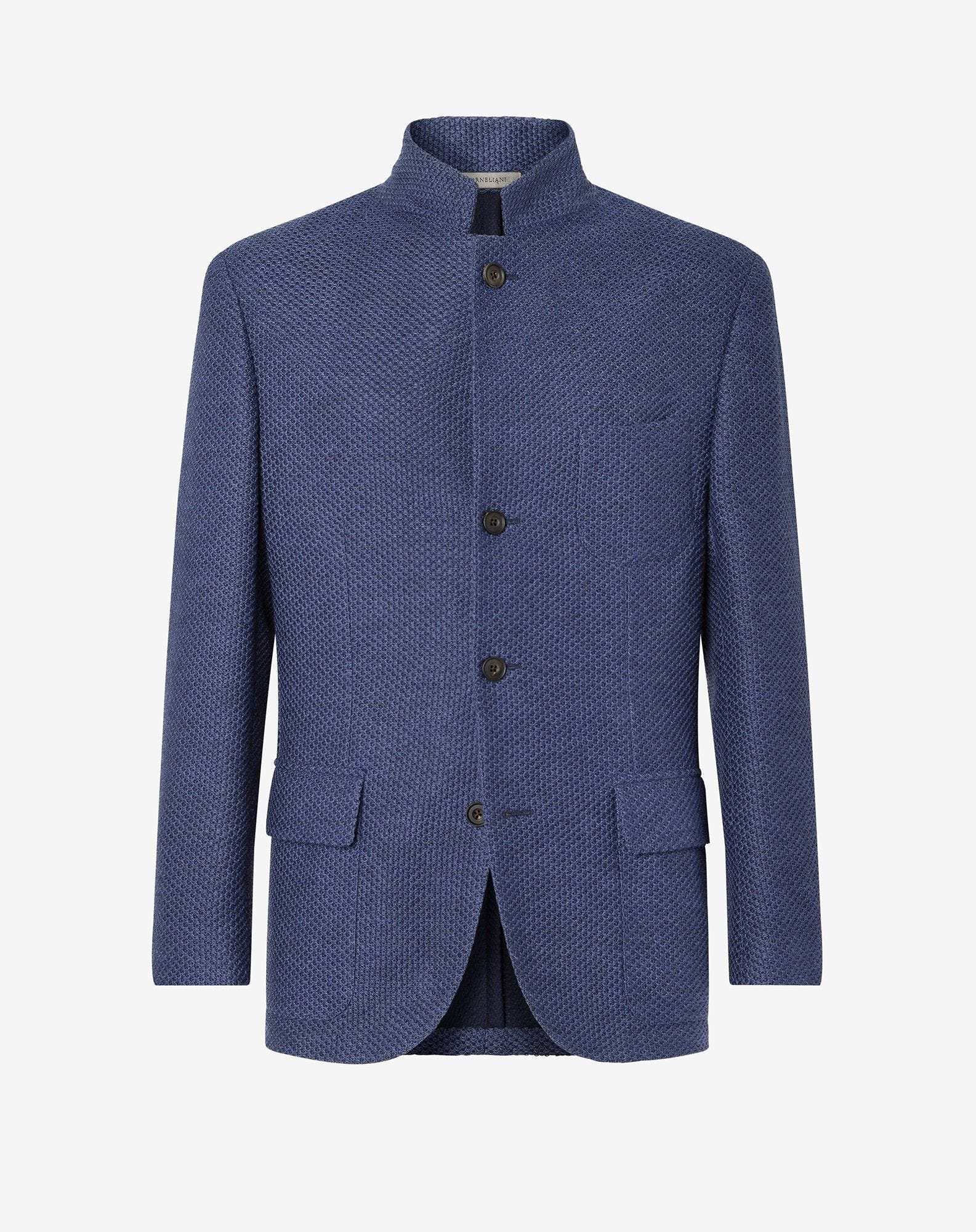 Jacket blu in lana effetto sweater