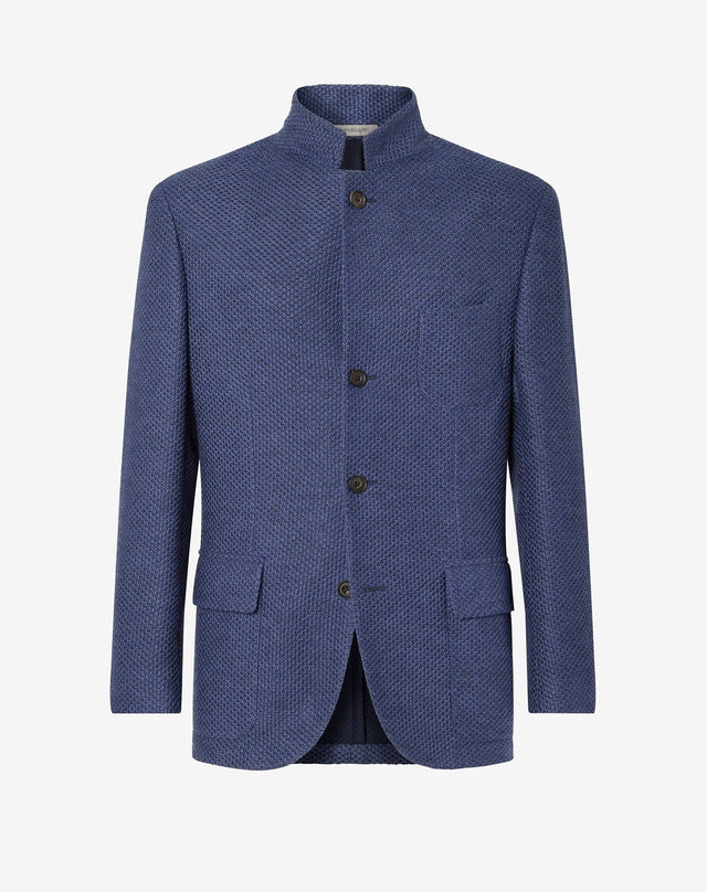 Jacket blu in lana effetto sweater