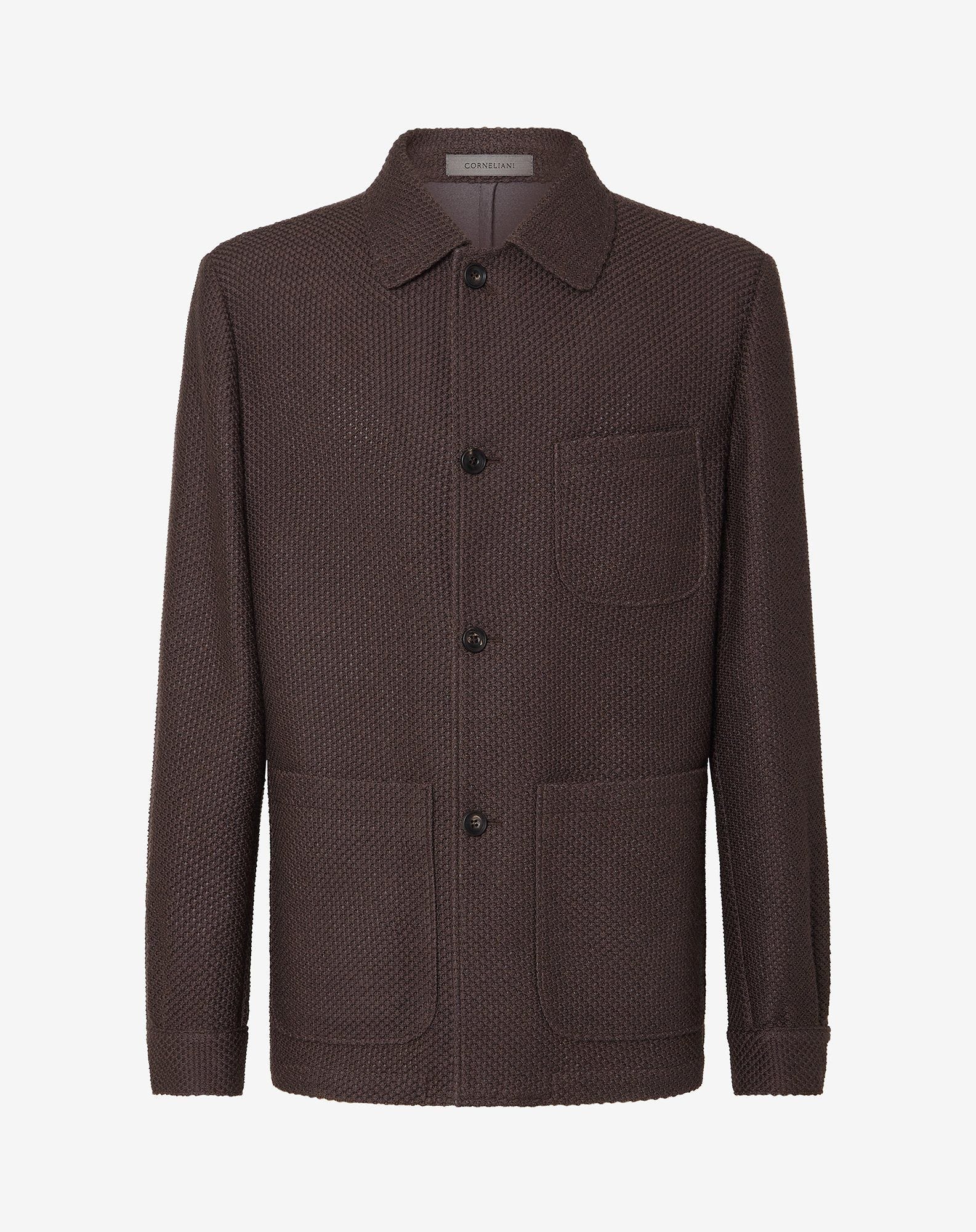 Jacket marrone sfoderata in lana effetto sweater