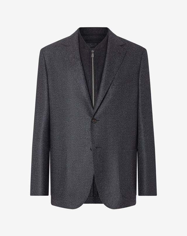 Jacket grigio melange in twill di lana