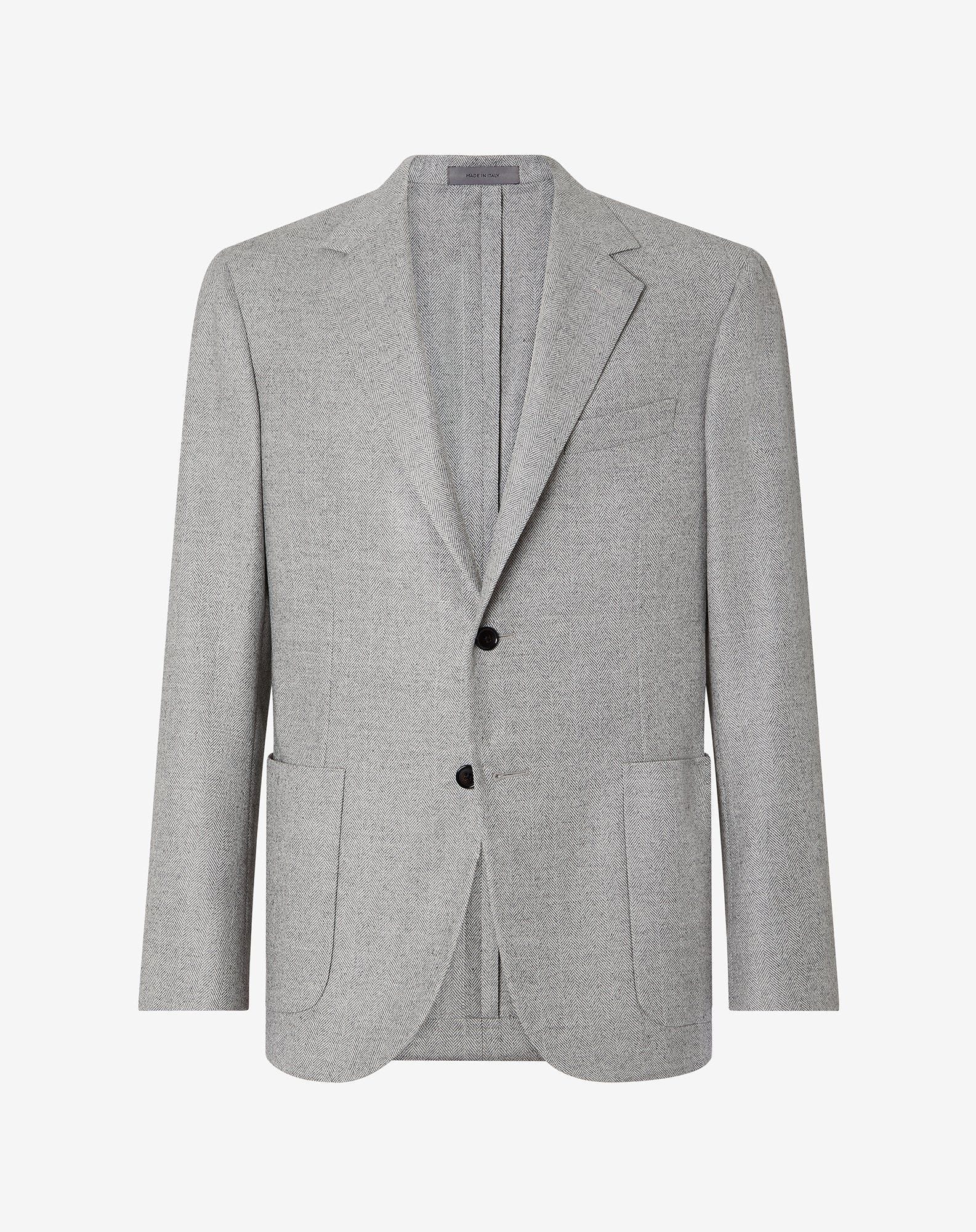 Jacket grigio chiaro in lana spina di pesce