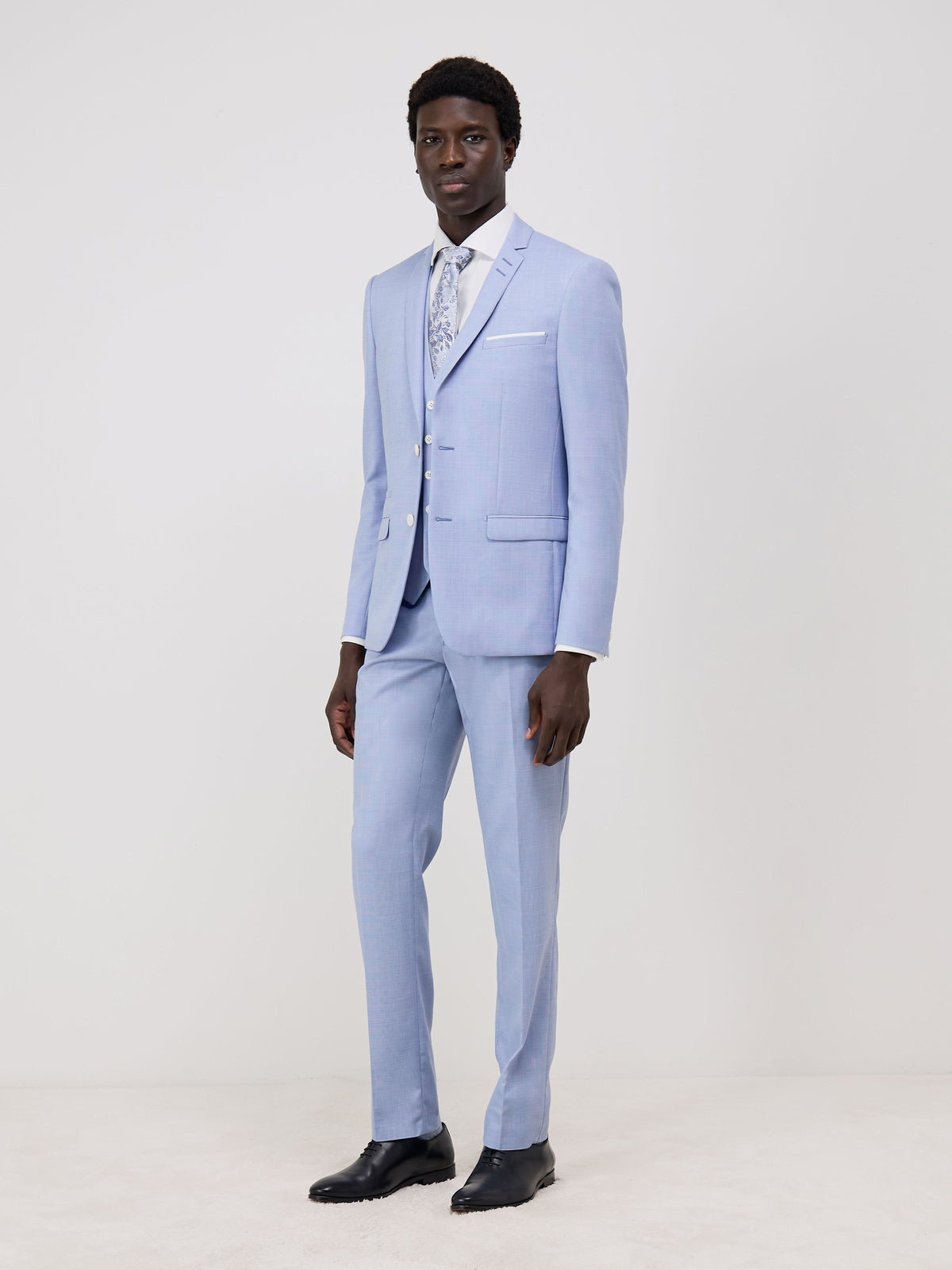 Costume 2 Pi Ces Slim En Laine Unie Bleu Ciel