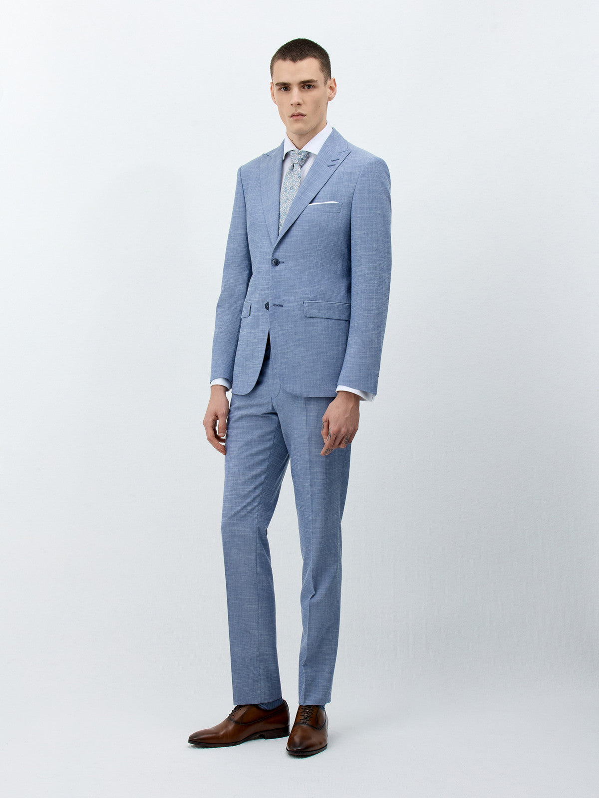 Costume 2 Pi Ces Slim En Laine Et Coton Bleu Azur
