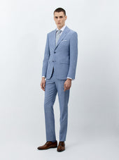 Costume 2 pièces Slim en laine et coton bleu azur