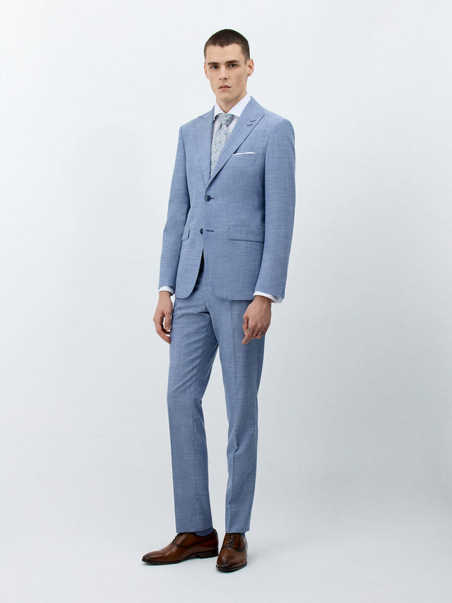 Costume 2 pièces Slim en laine et coton bleu azur