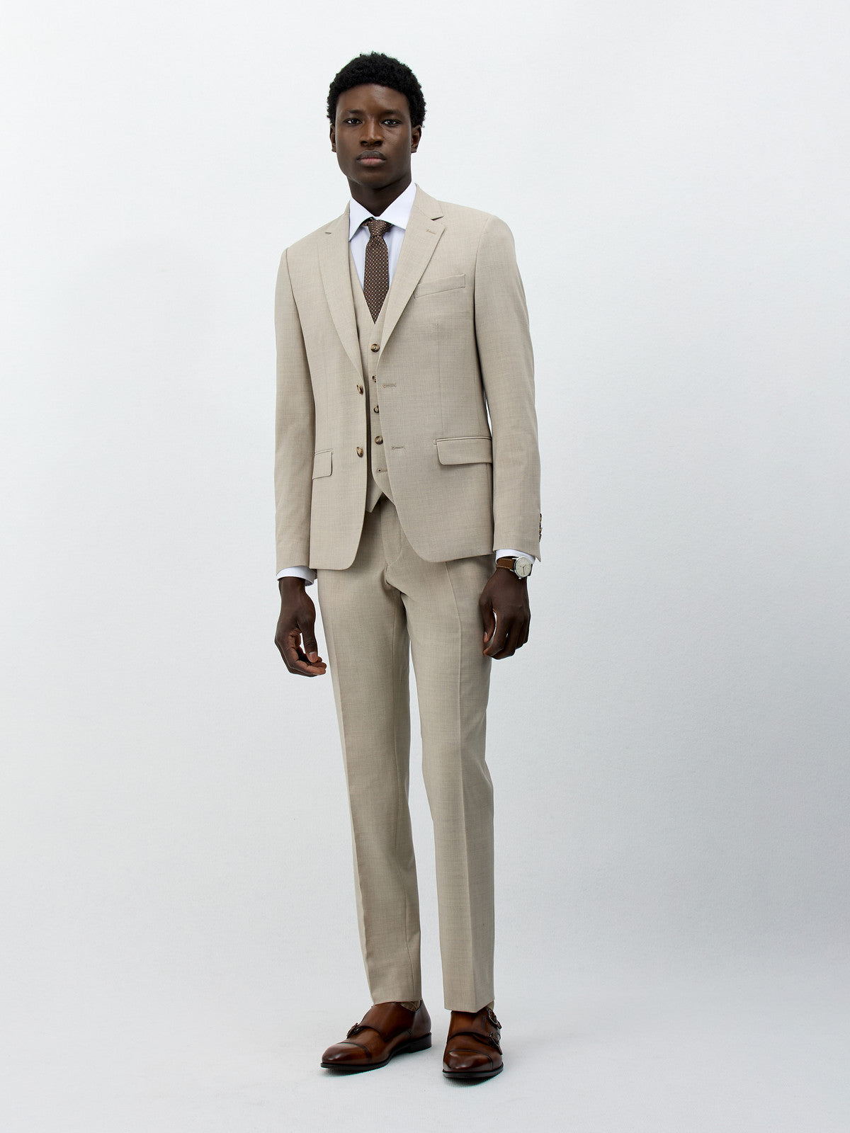 Costume 2 Pi Ces Slim En Laine Stretch Beige