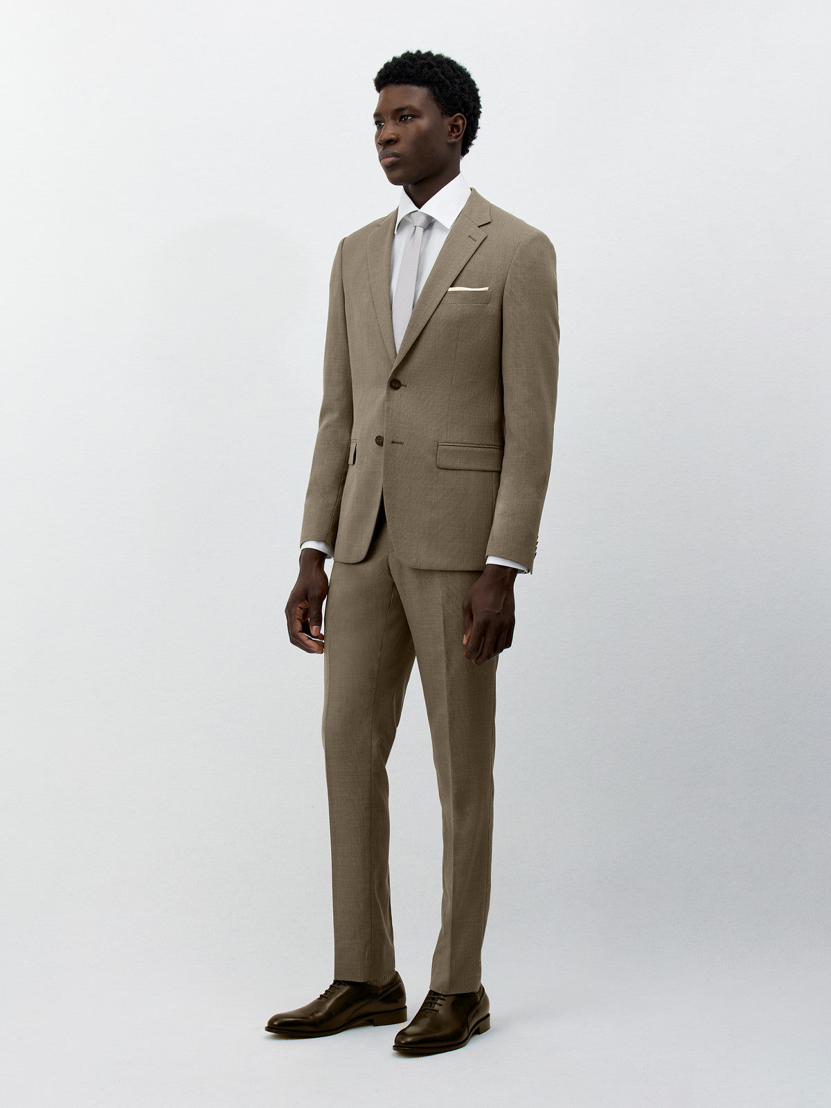 Costume 2 Pi Ces Slim En Laine Et Soie Beige Fonc