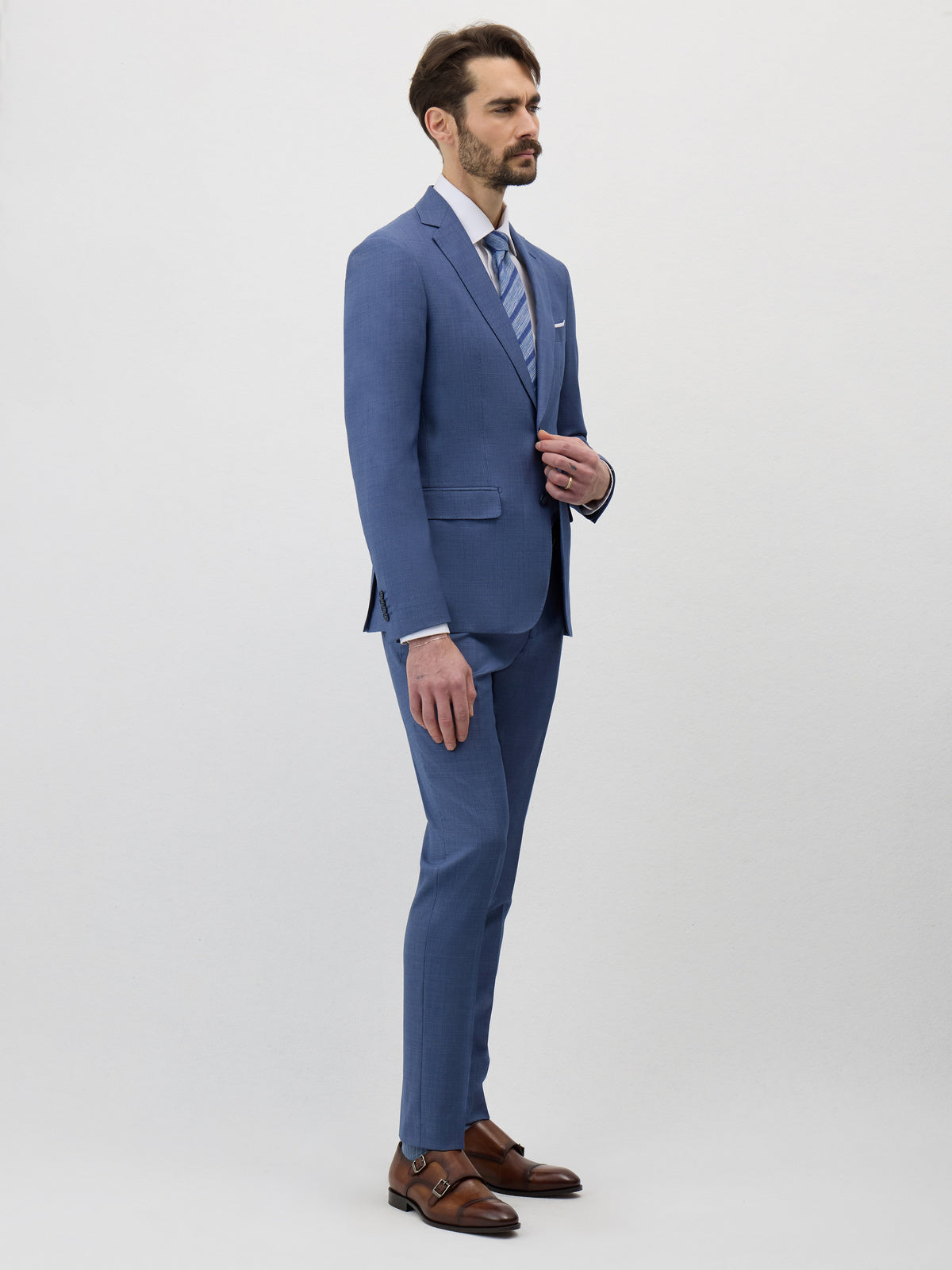 Costume 2 Pi Ces Regular En Laine Bleu Chambray