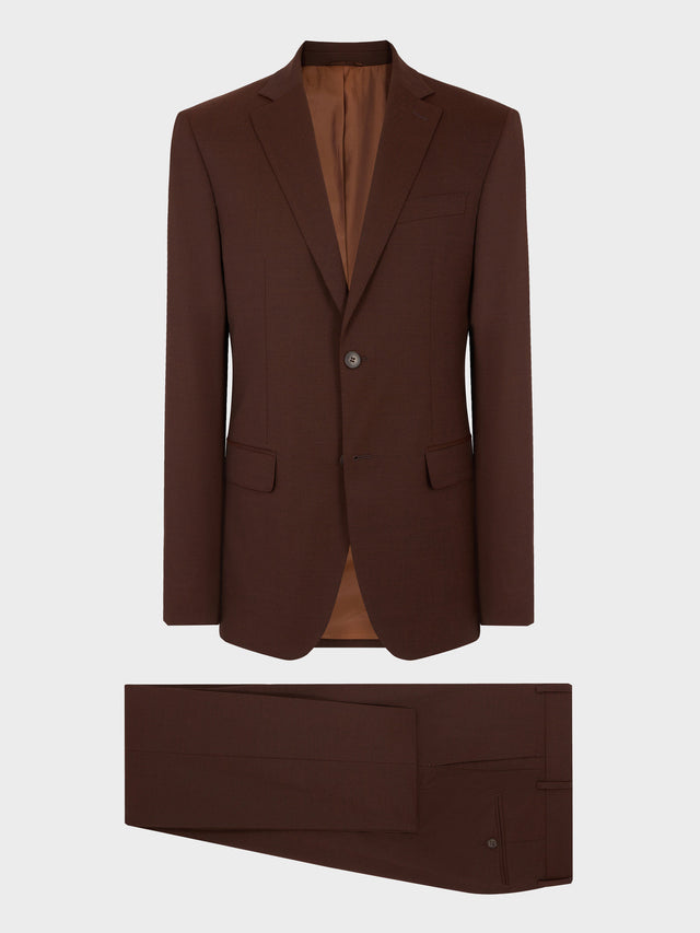 Costume 2 pièces slim en laine stretch marron