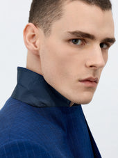 Costume 2 Pi Ces Slim En Laine M Lang E Bleu Indigo Rayures