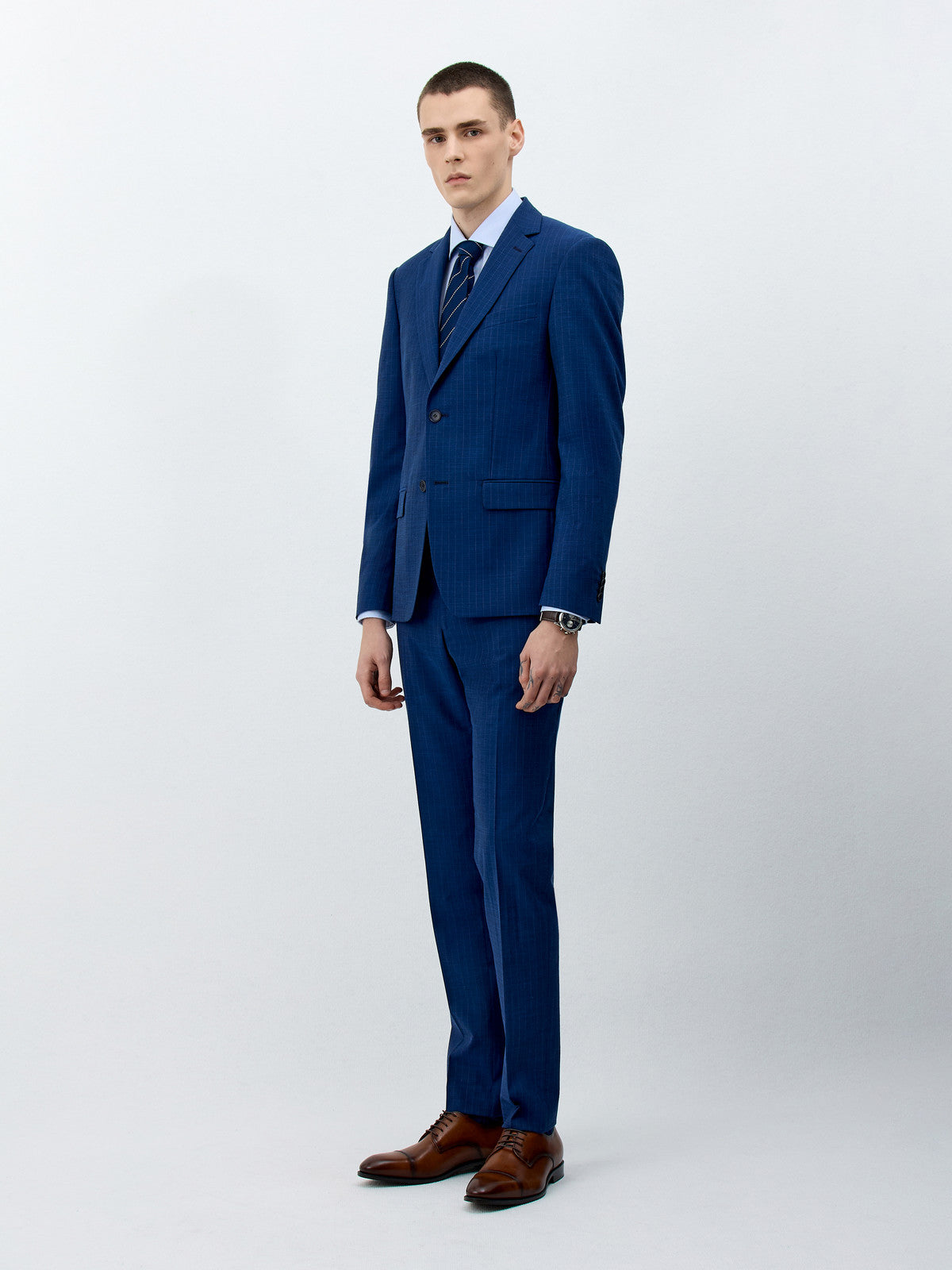 Costume 2 Pi Ces Slim En Laine M Lang E Bleu Indigo Rayures