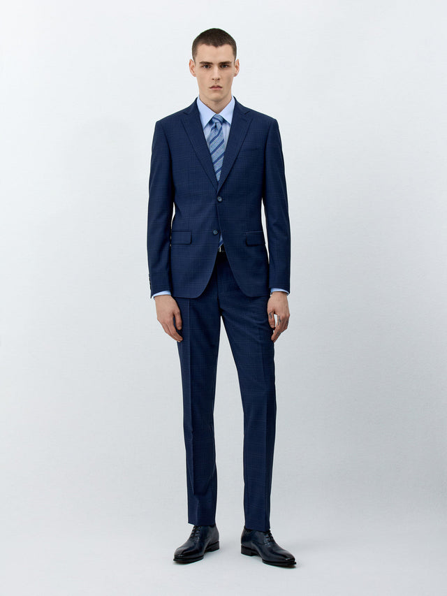 Costume 2 pièces Slim en laine bleu marine Prince de Galles