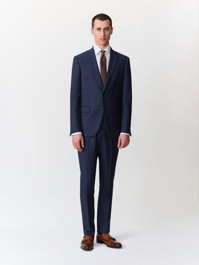 Costume 2 pièces regular en laine bleu marine Prince de Galles