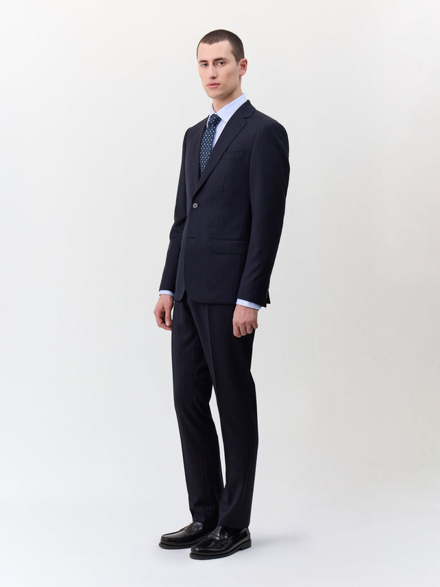 Costume 2 pièces slim en laine bleu marine à rayures