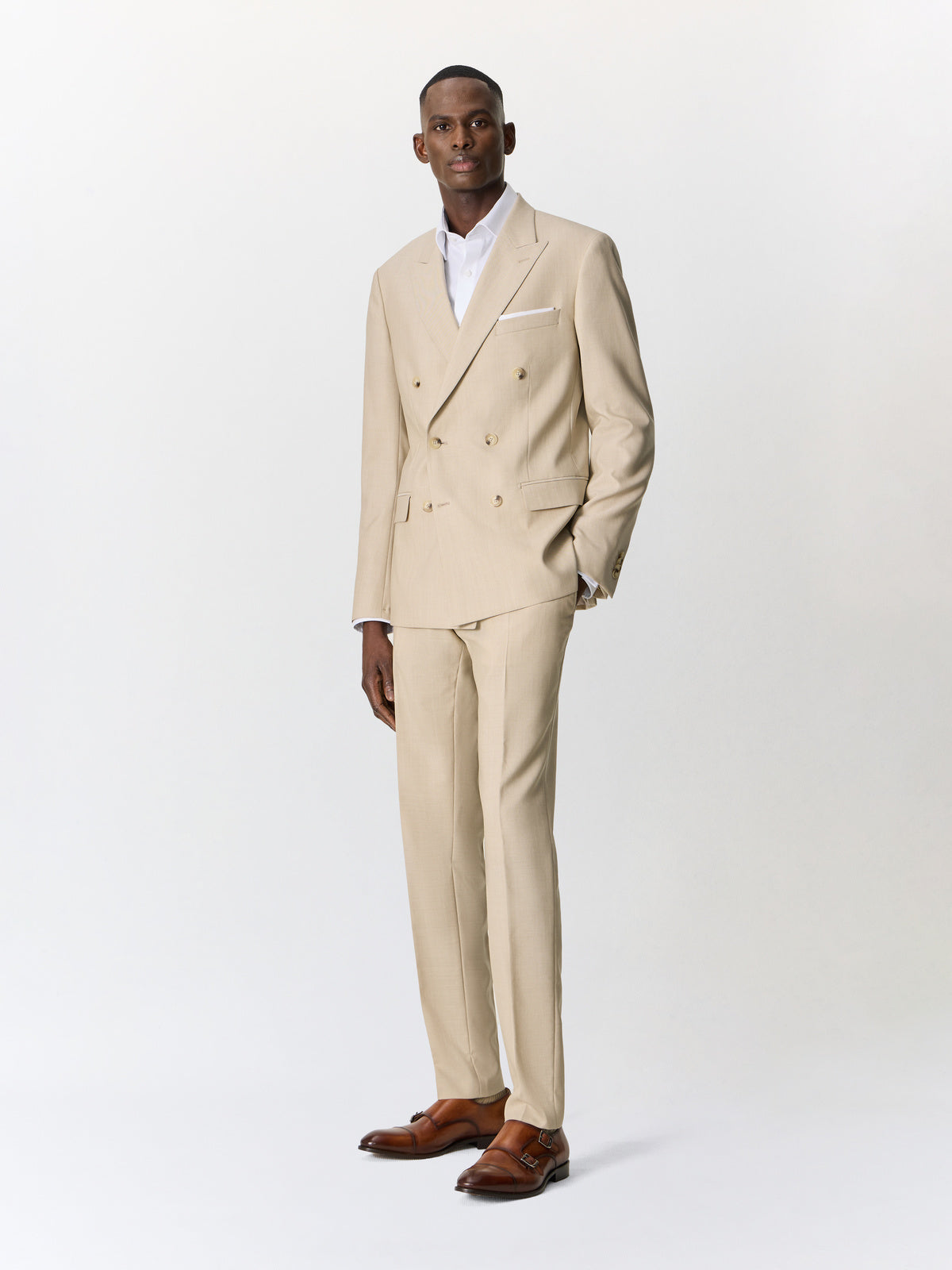 Costume 2 Pi Ces Crois Regular En Laine Beige