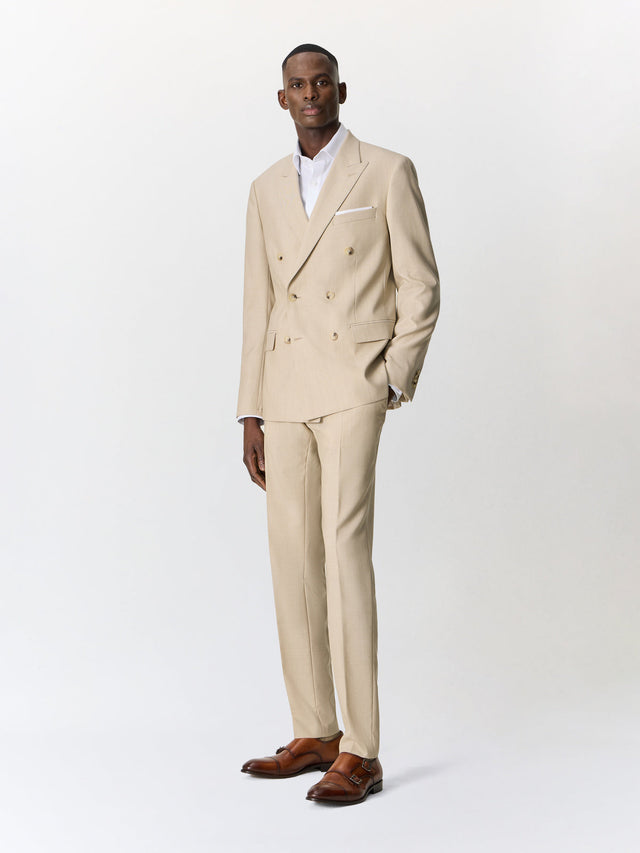 Costume 2 pièces croisé regular en laine beige