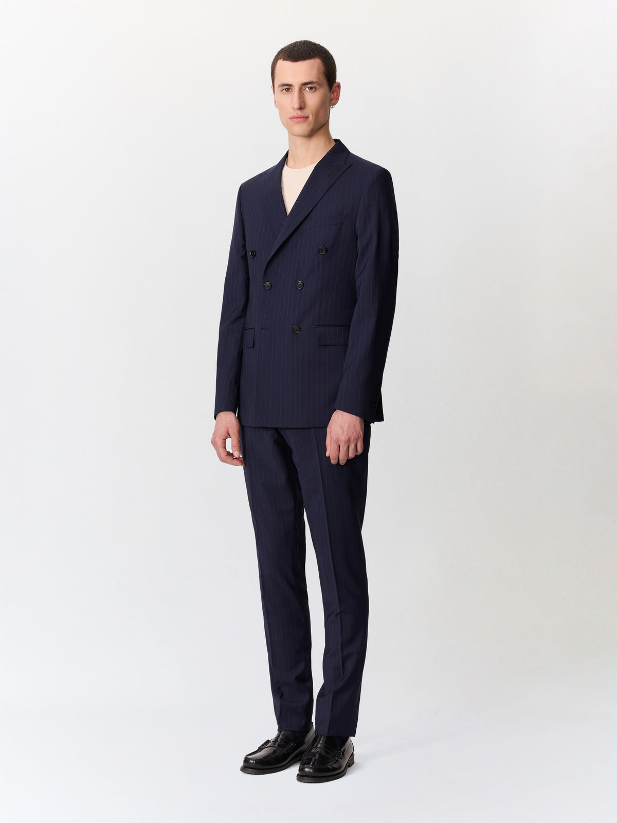 Costume 2 Pi Ces Crois Regular En Laine Bleu Indigo Rayures
