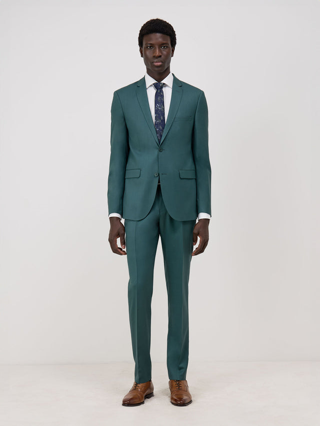 Costume 2 pièces Slim en laine unie vert bouteille
