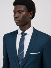 Costume 2 Pi Ces Slim En Laine Unie Bleue