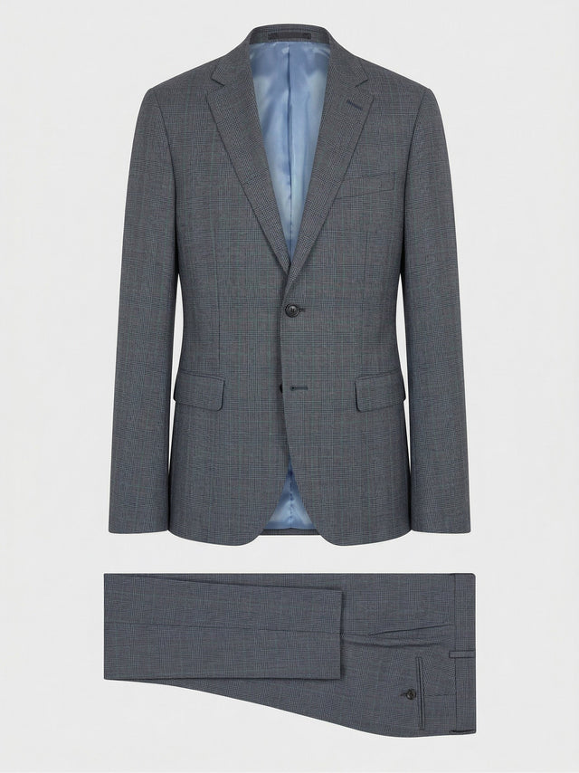Costume 2 pièces regular en laine bleu chambray Prince de Galles