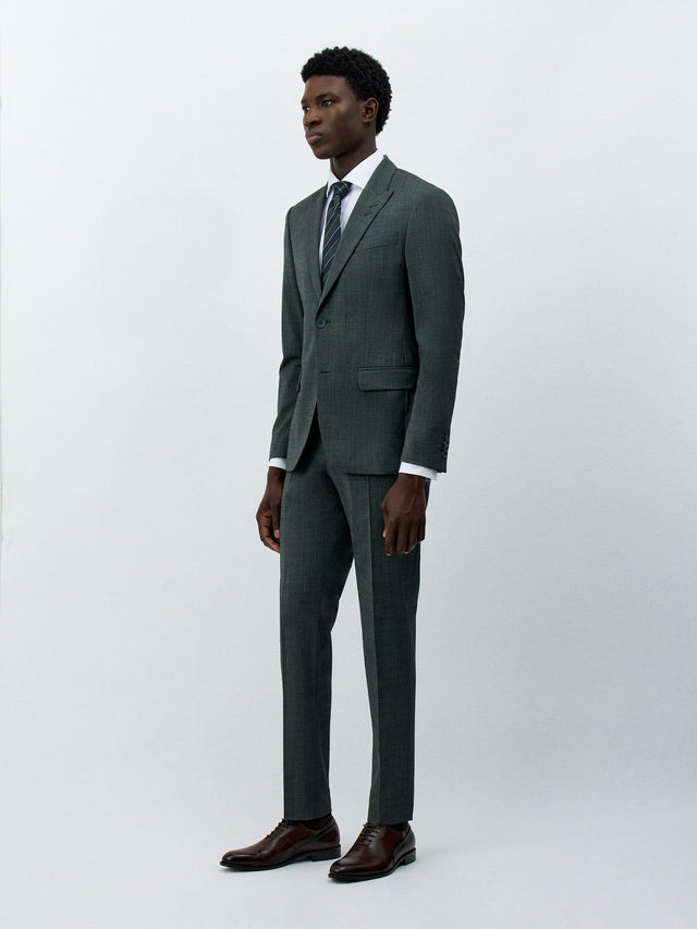 Costume 2 pièces Slim en laine mélangée vert foncé