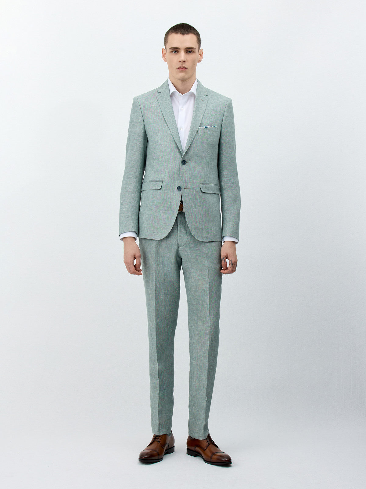 Costume 2 Pi Ces Slim En Laine Et Lin Vert D Eau