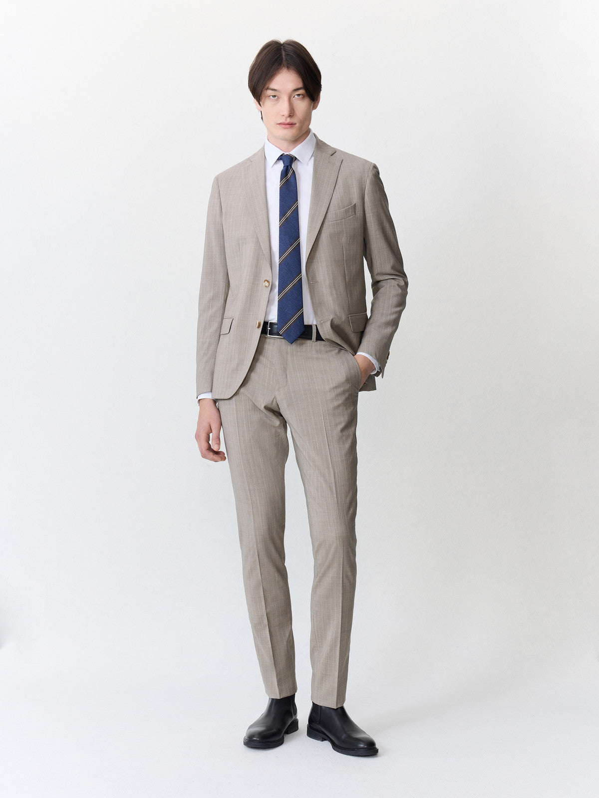 Costume 2 Pi Ces Regular En Laine Beige Rayures