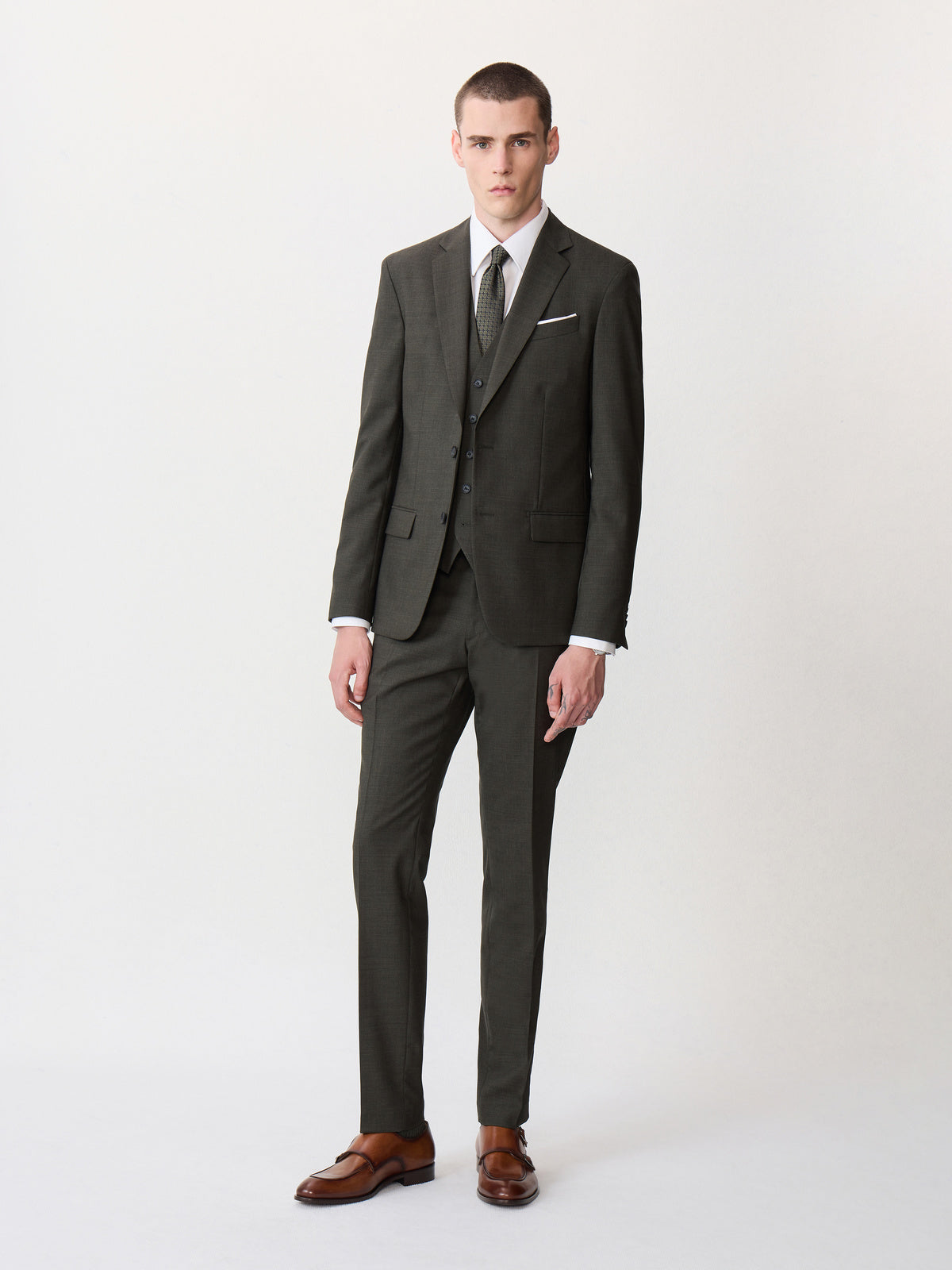 Costume 2 Pi Ces Regular En Laine Kaki
