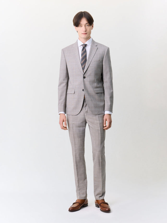 Costume 2 pièces slim en laine beige Prince de Galles
