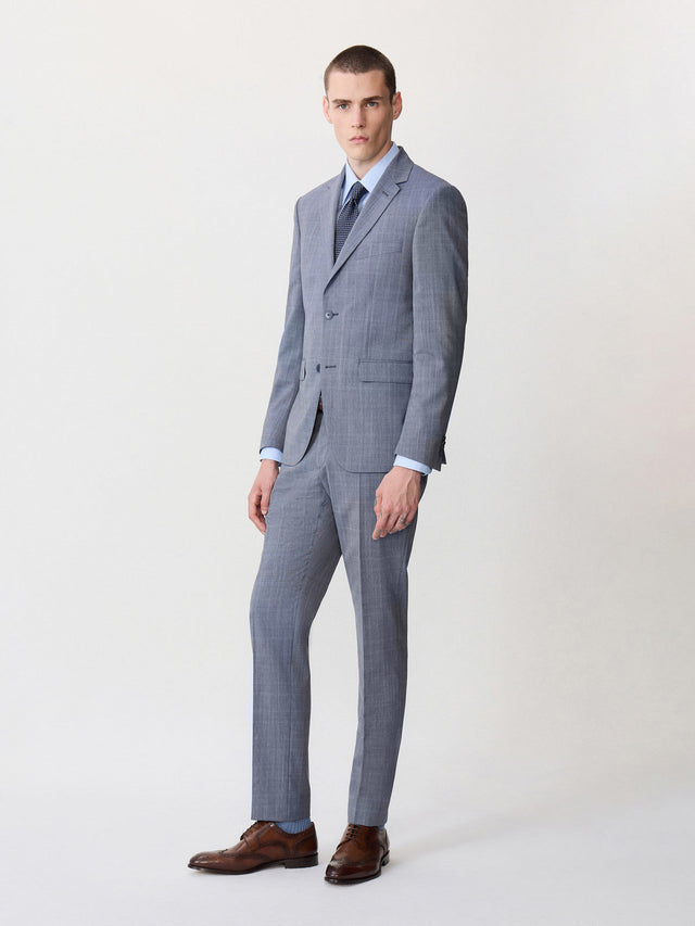 Costume 2 pièces slim en laine bleu chambray Prince de Galles