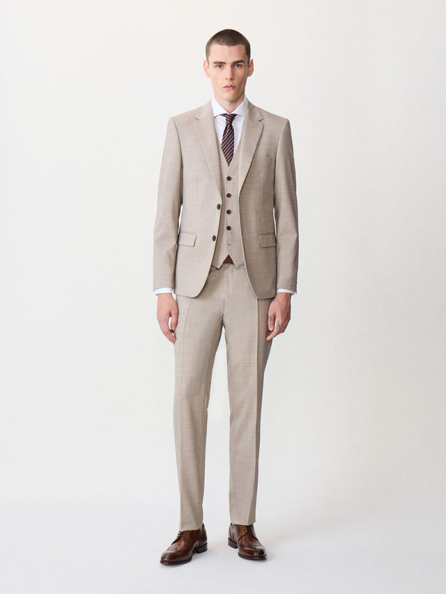 Costume 2 pièces slim en laine beige