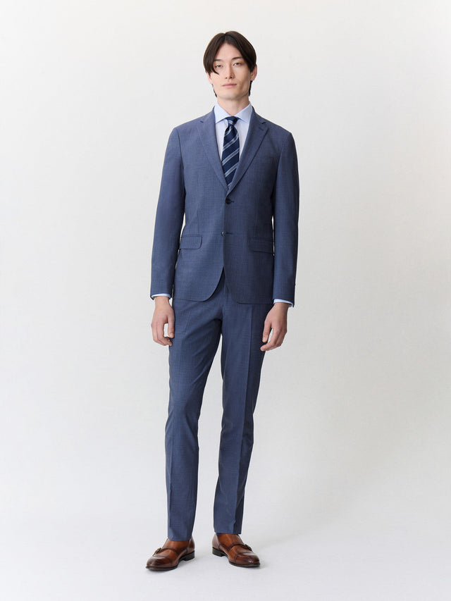 Costume 2 pièces slim en laine stretch bleu chambray