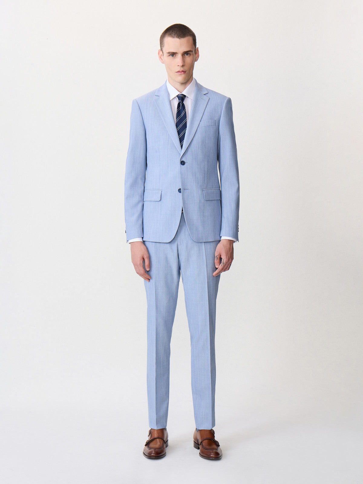 Costume 2 Pi Ces Slim En Laine M Lang E Bleu Ciel