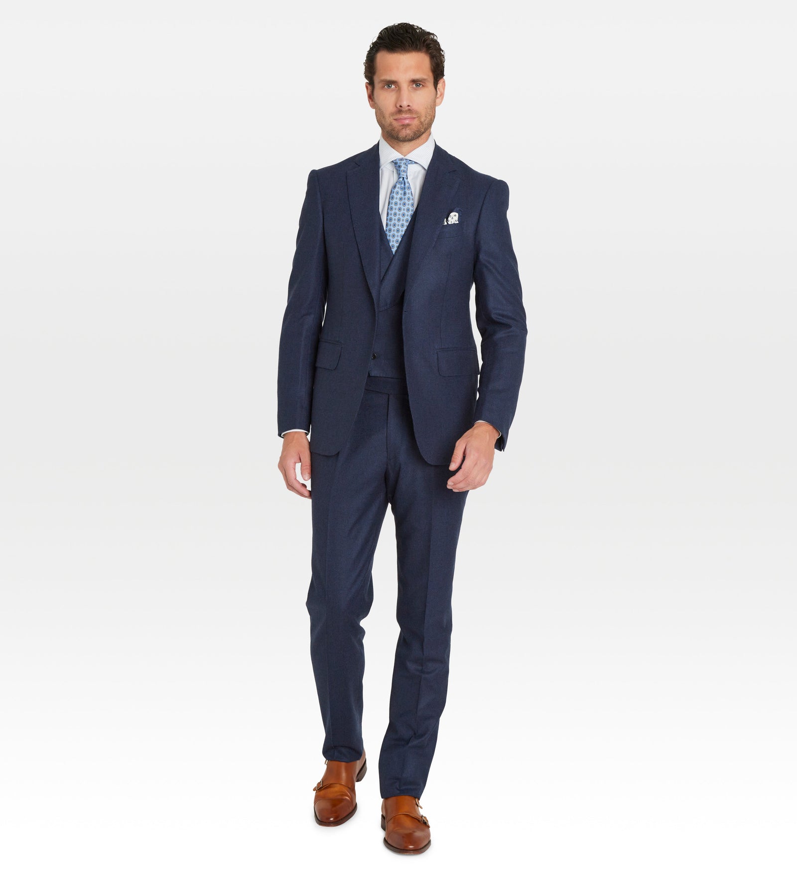Costume 3 Pi Ces Bleu En Flanelle Motif Prince De Galles