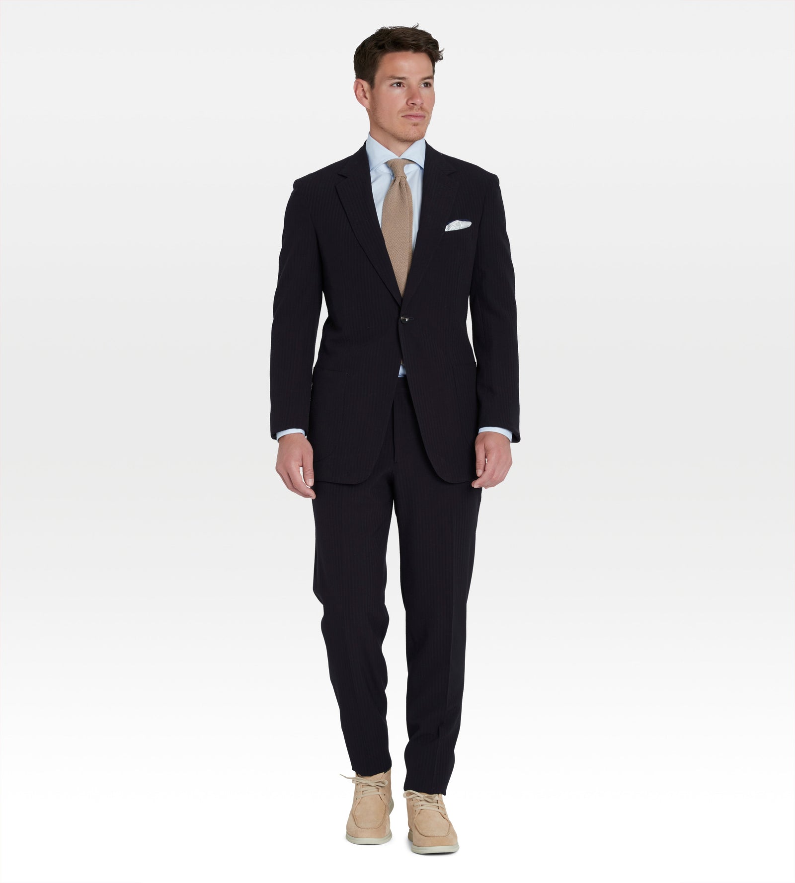 Costume Bleu Nuit Seersucker De Laine