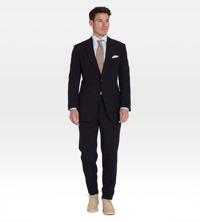 Costume bleu nuit seersucker de laine