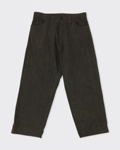 Cotton Linen Aged Double Knee Trousers Off Black