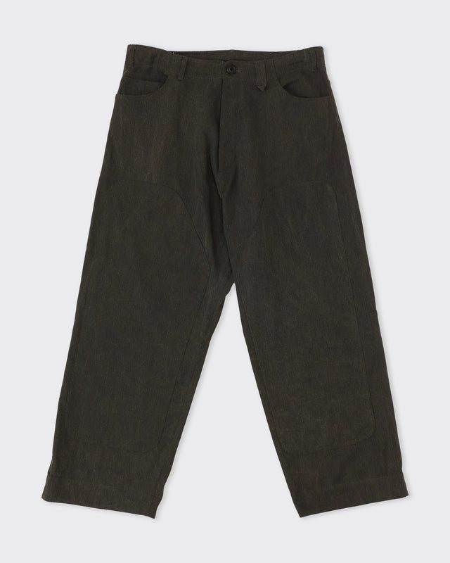 Cotton Linen Aged Double Knee Trousers Off Black