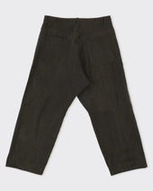 Cotton Linen Aged Double Knee Trousers Off Black