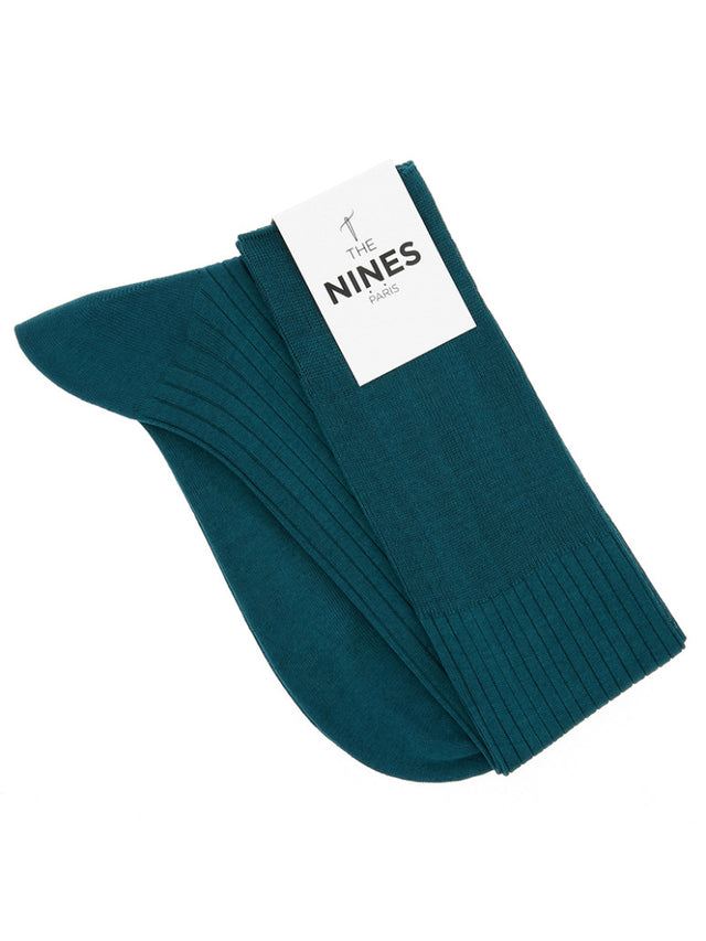 Petrol blue cotton lisle knee socks