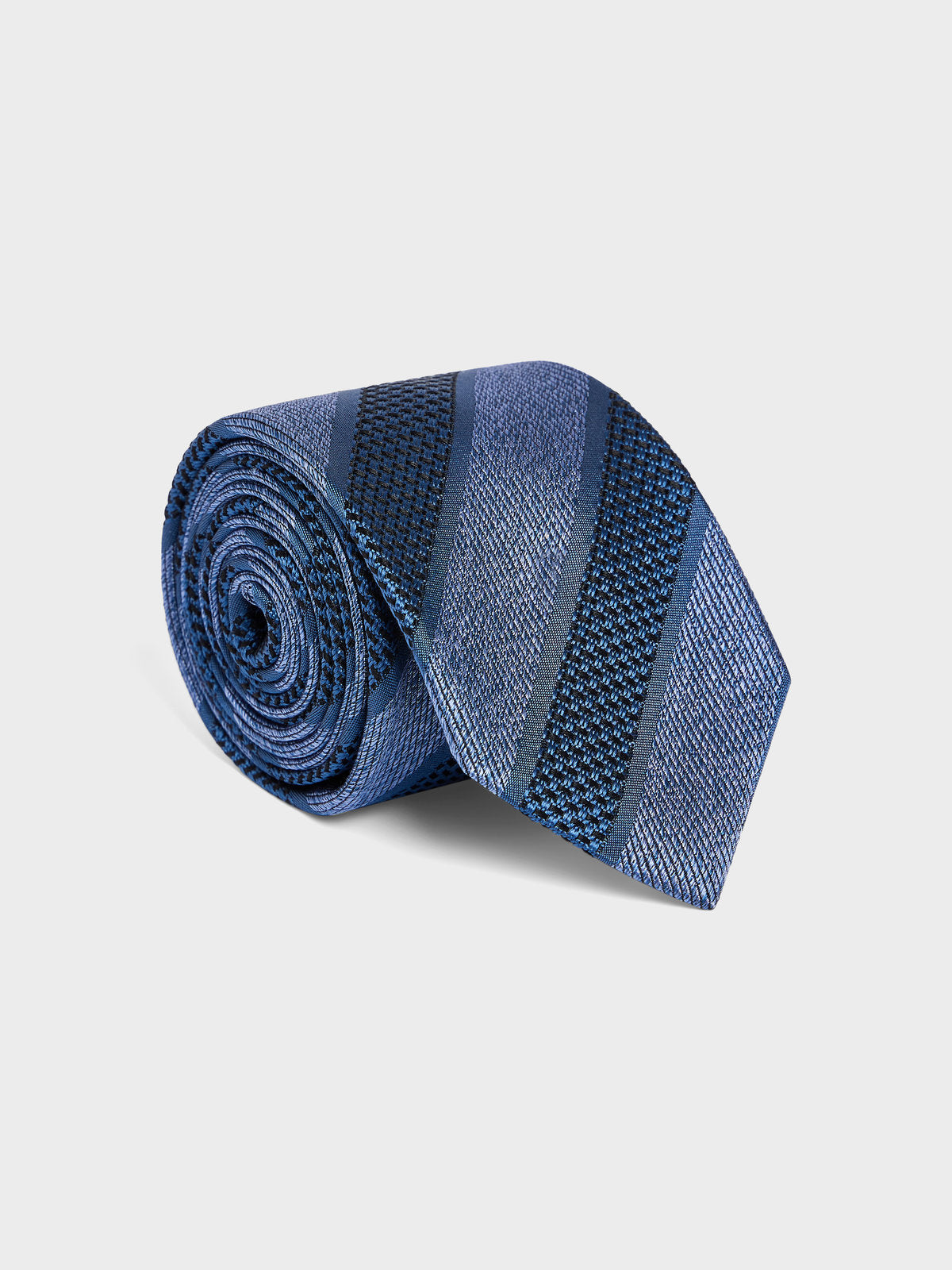 Cravate Large En Soie Bleu Azur Rayures