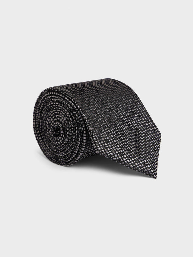 Cravate large en soie noire à motif gris