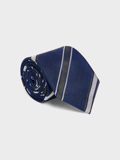 Cravate Large En Soie Bleu Indigo Rayures