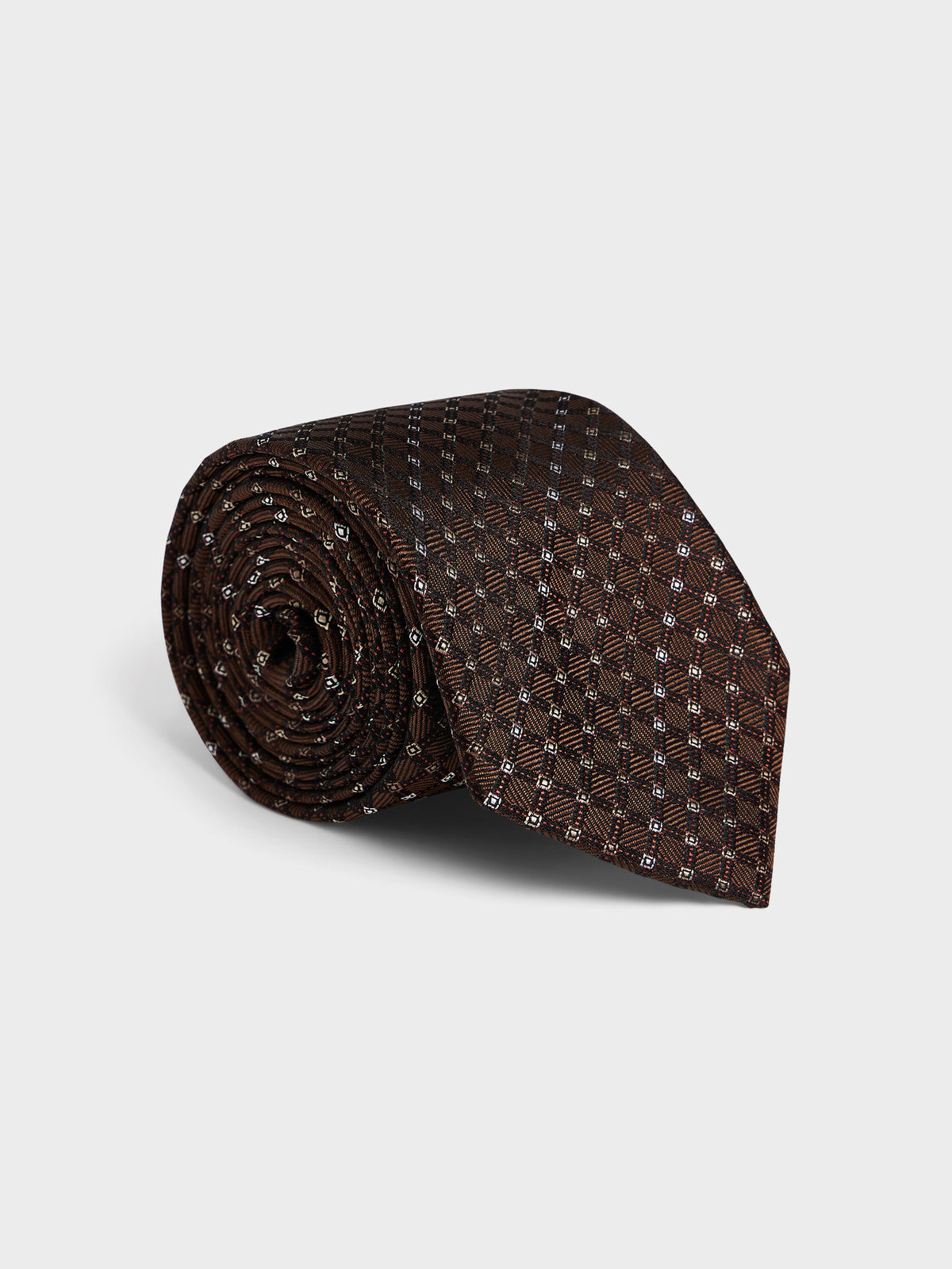 Cravate Large En Soie Marron Carreaux