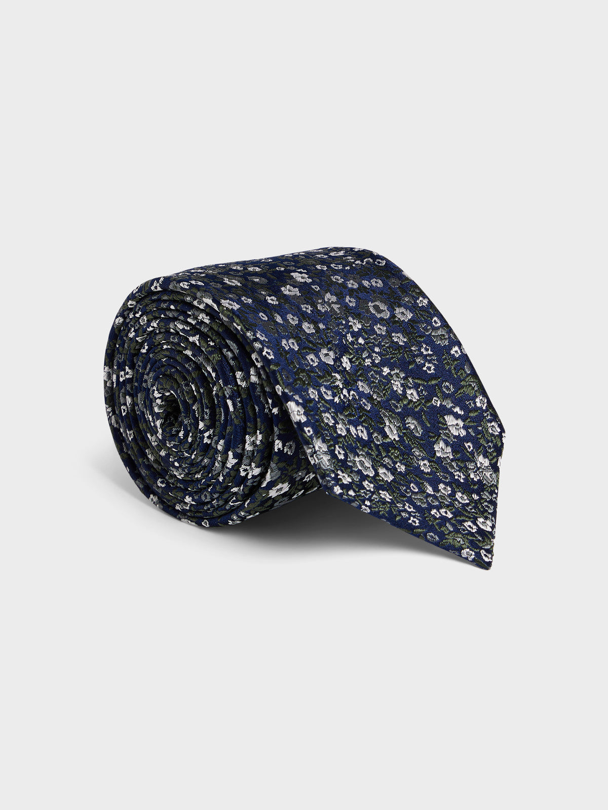 Cravate Large En Soie Bleue Motif Fleuri